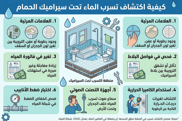 كيف تكتشف تسرب الماء تحت البلاط